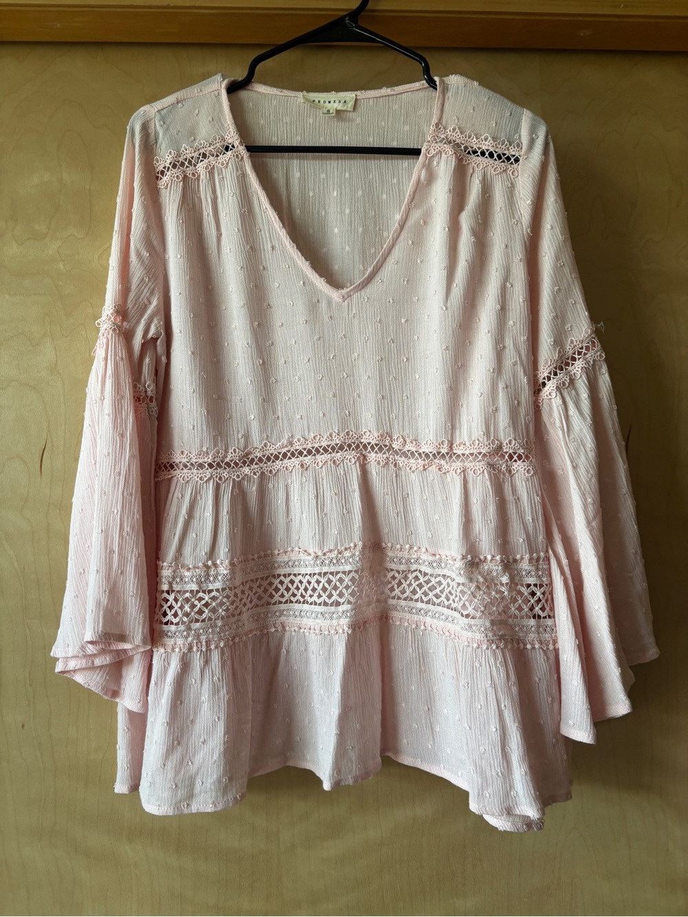 Promesa Blush Pink V-Neck Lace-Trim Tunic